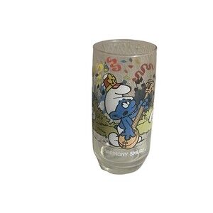 Vintage Smurf Glass (1983) Harmony Smurf Tumbler Peyo Wallace Berrie & Co 6 Inch